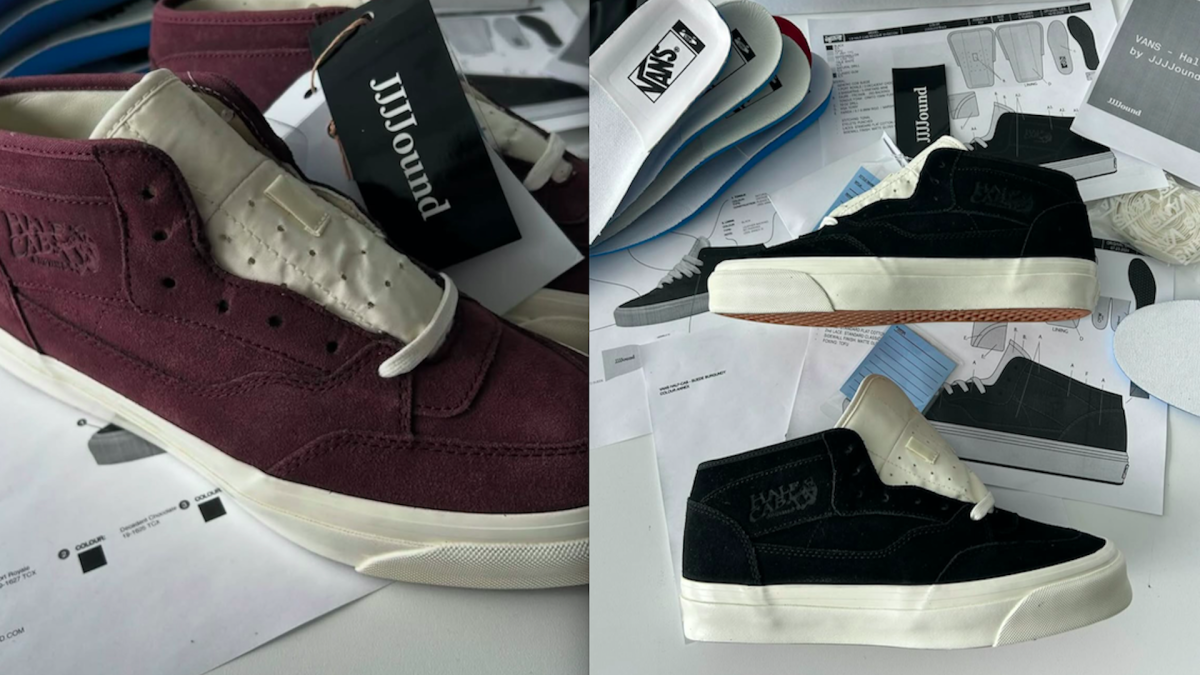 Vans menggoda setengah edisi khusus oleh jjjjound dalam warna hitam dan merah anggur